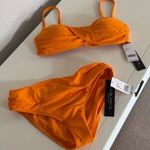 La Blanca Bright Orange Twist Bandeau Bikini Set